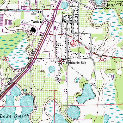 Topographic Map of Southside School, FL
