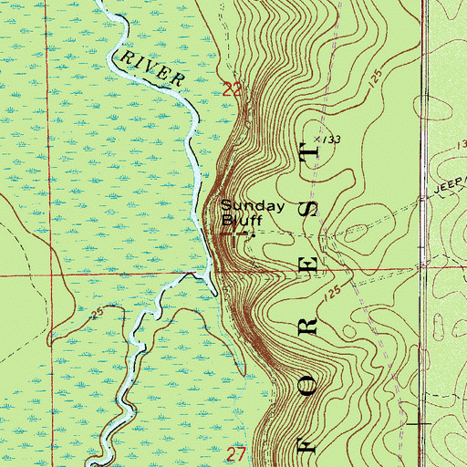 Topographic Map of Sunday Bluff, FL
