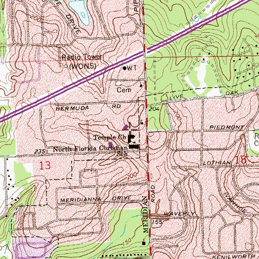 Topographic Map of Temple Church, FL