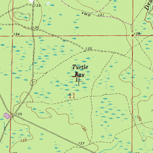 Topographic Map of Turtle Bay, FL