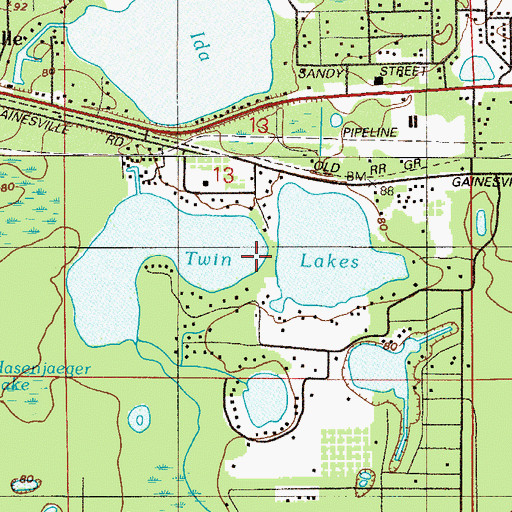 Topographic Map of Twin Lakes, FL