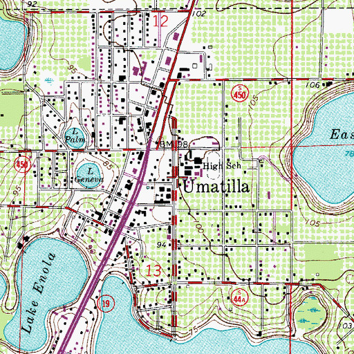 Topographic Map of Umatilla, FL