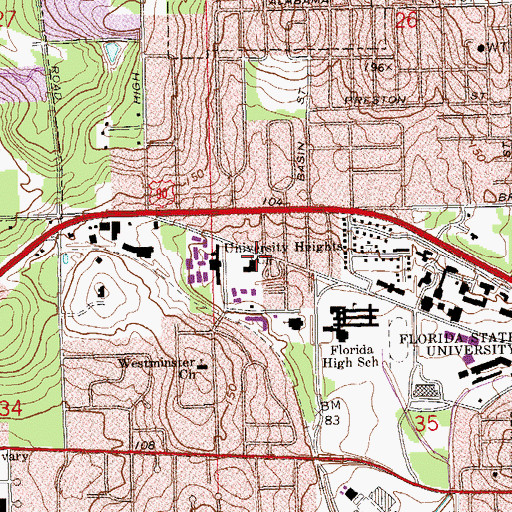 Topographic Map of University Heights Church, FL