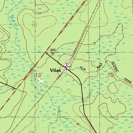 Topographic Map of Vilas, FL