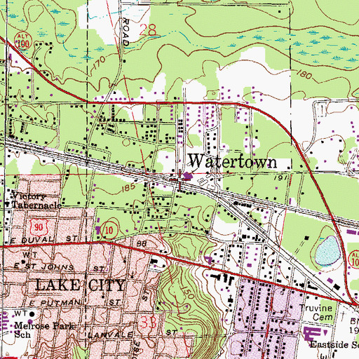 Topographic Map of Watertown, FL