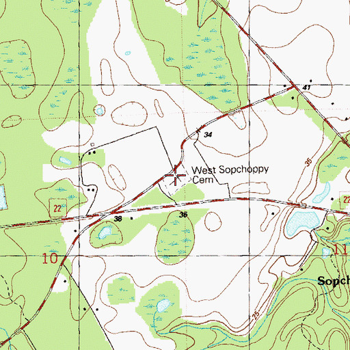 Topographic Map of West Sopchoppy Cemetery, FL