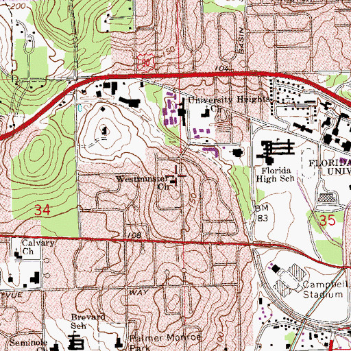 Topographic Map of Westminster Church, FL