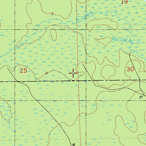 Topographic Map of Womack Creek Swamp, FL