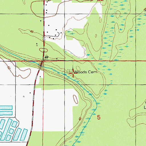 Topographic Map of Woods Cemetery, FL