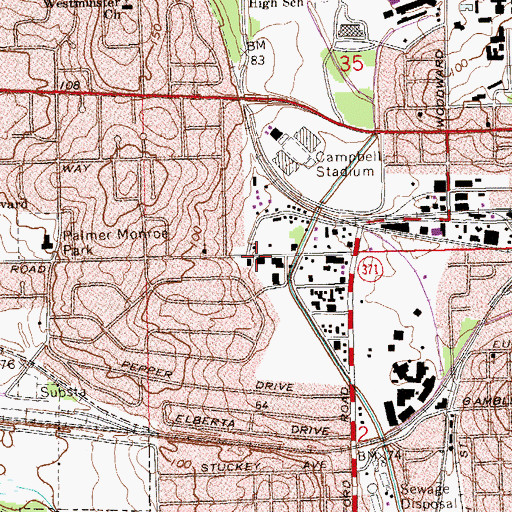 Topographic Map of Jackson Bluff Center, FL