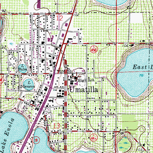 Topographic Map of Umatilla High School, FL
