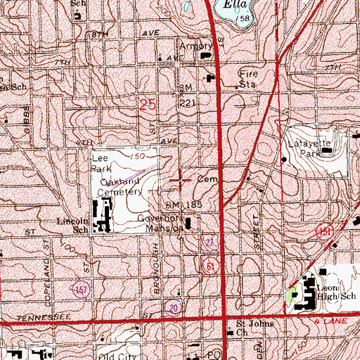 Topographic Map of Tallahassee Memory Gardens, FL