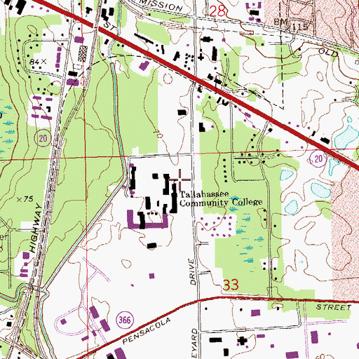 Topographic Map of Tallahassee Community College Library, FL