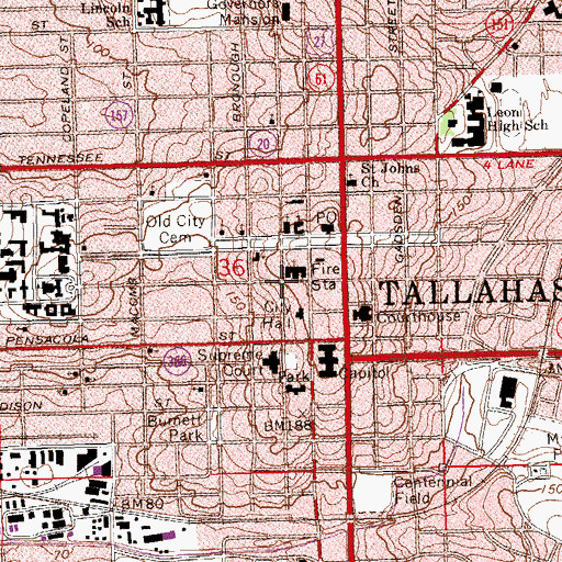 Topographic Map of State Library of Florida, FL