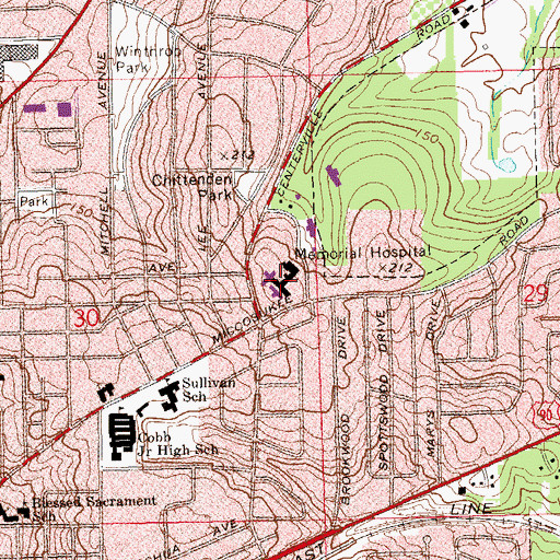 Topographic Map of Tallahassee Memorial Hospital, FL