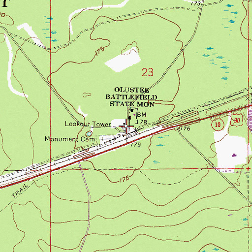 Topographic Map of Olustee Tower, FL