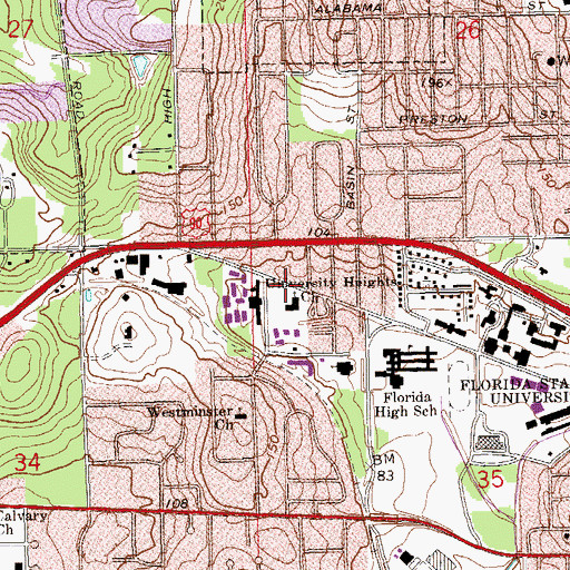 Topographic Map of University Heights Baptist Church, FL