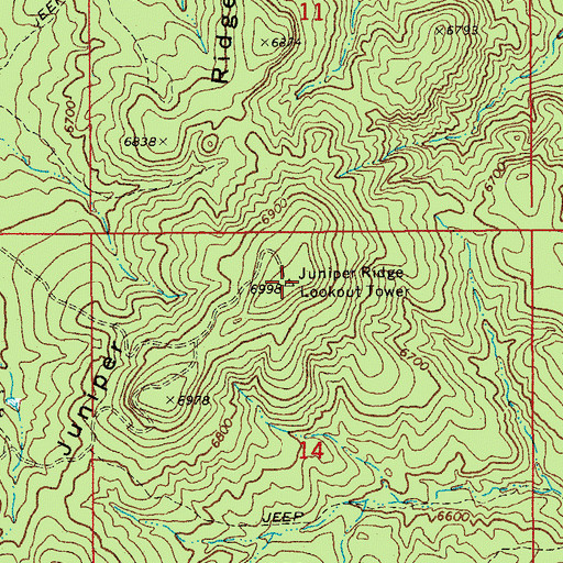 Topographic Map of Juniper Ridge Lookout Tower, AZ