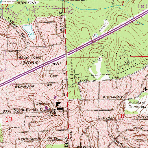Topographic Map of Unitarian Universalist Church of Tallahassee, FL