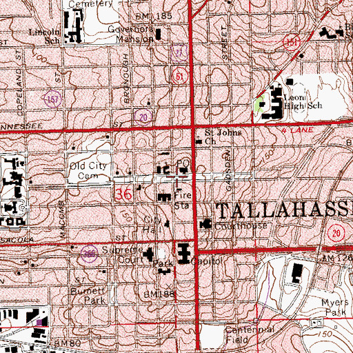 Topographic Map of First Baptist Church, FL