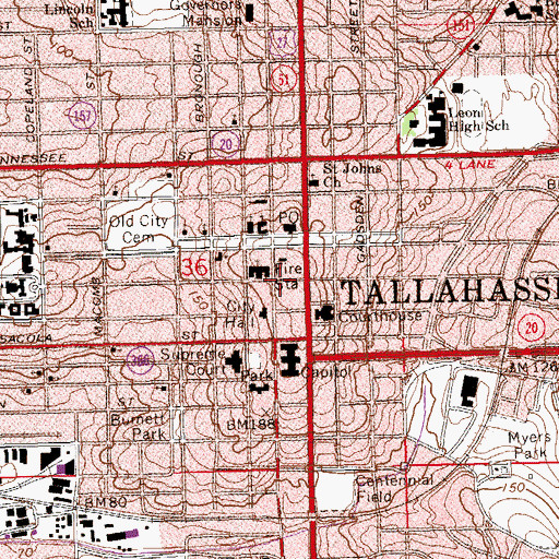 Topographic Map of Baptist Church First, FL