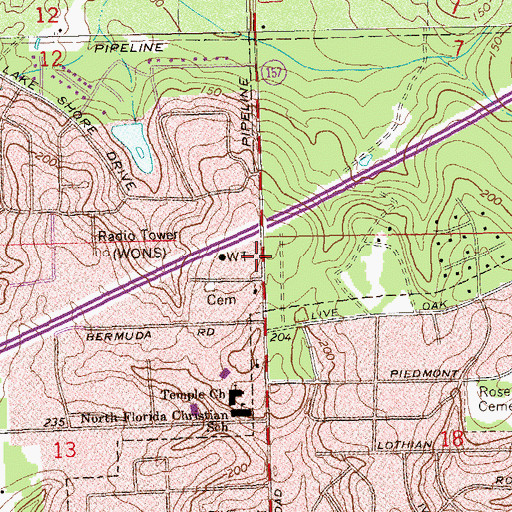 Topographic Map of Temple Baptist Church, FL