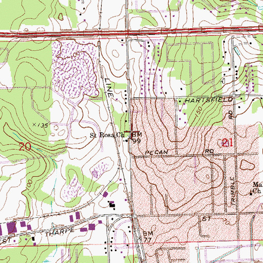 Topographic Map of Saint Rosa Primitive Baptist Church, FL