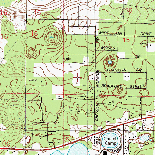 Topographic Map of Whiteville, FL