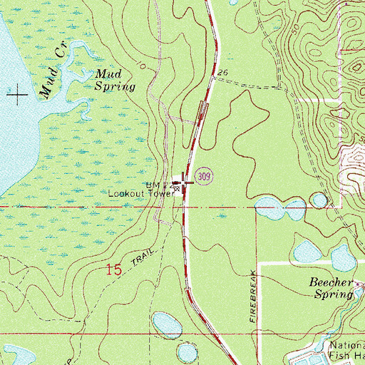Topographic Map of Welaka Tower, FL