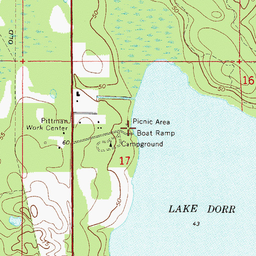 Topographic Map of Lake Dorr Recreation Area, FL