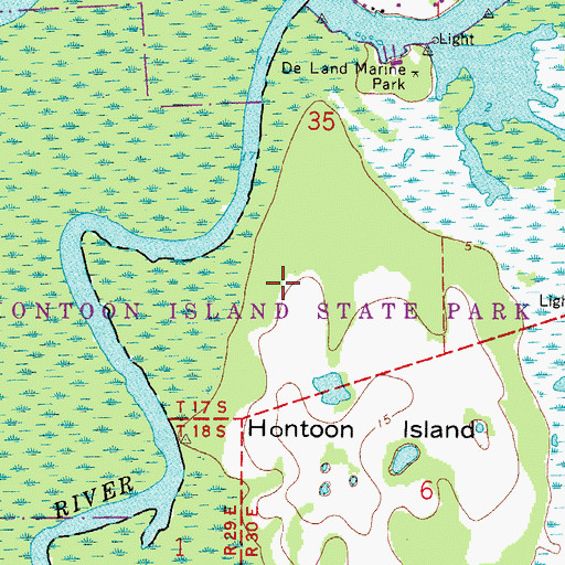 Topographic Map of Hontoon Island State Park, FL