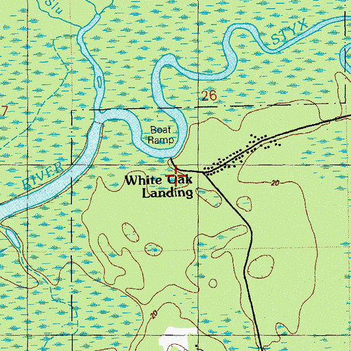 Topographic Map of WHite Oak Landing Campground, FL