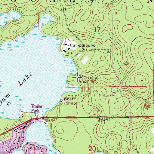 Topographic Map of Mill Dam Recreation Site, FL