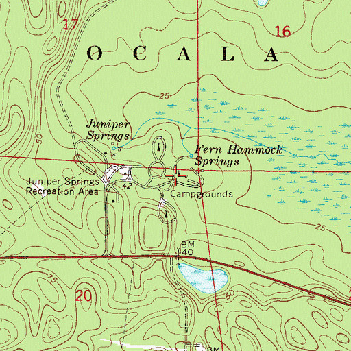 Topographic Map of Juniper Springs Campground, FL