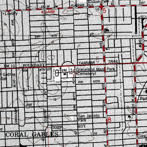 Topographic Map of Graceland Memorial Park, FL