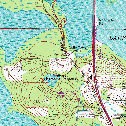 Topographic Map of Hillcrest Memorial Gardens, FL