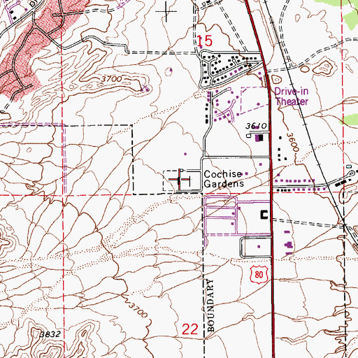 Topographic Map of Cochise Gardens of Rest Cemetery, AZ