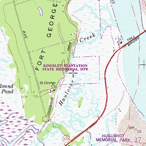 Topographic Map of Kingsley Plantation State Historical Site, FL