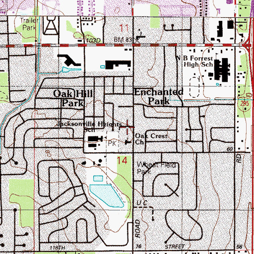 Topographic Map of Oak Crest Church, FL