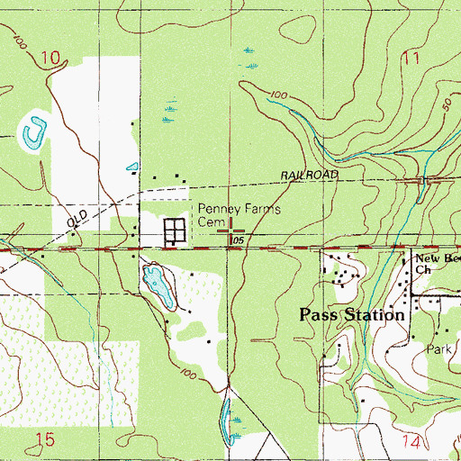 Topographic Map of Penney Farms School (historical), FL