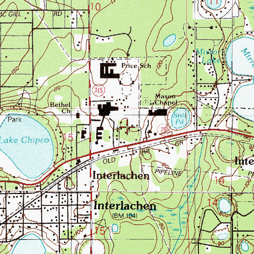 Topographic Map of Interlachen Community School (historical), FL