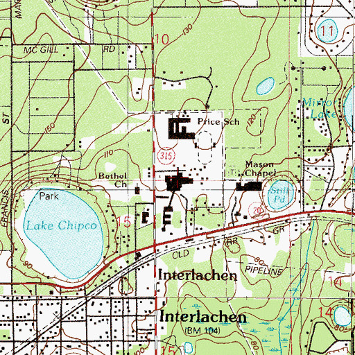Topographic Map of Interlachen High School, FL