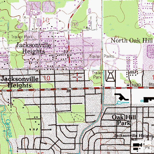 Topographic Map of Jacksonville Heights Lookout Tower (historical), FL
