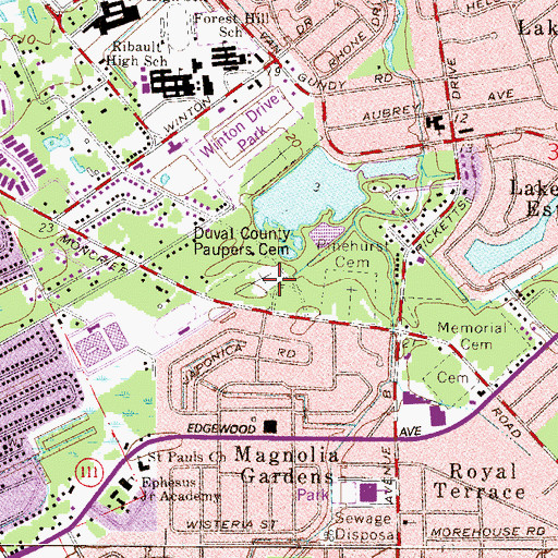 Topographic Map of Duval County Paupers Cemetery, FL