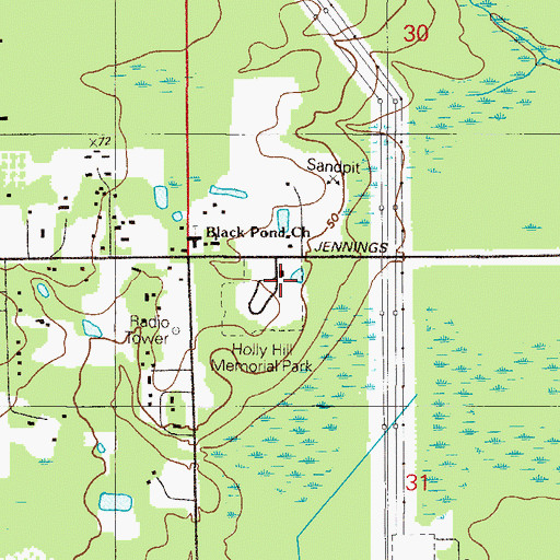 Topographic Map of Holly Hill Memorial Park, FL