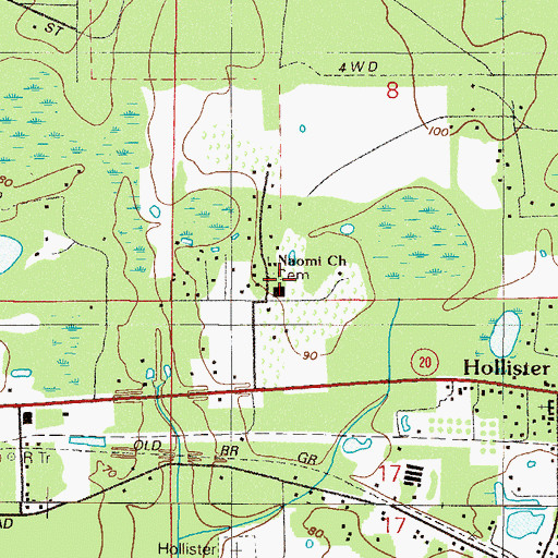 Topographic Map of Naomi Cemetery, FL