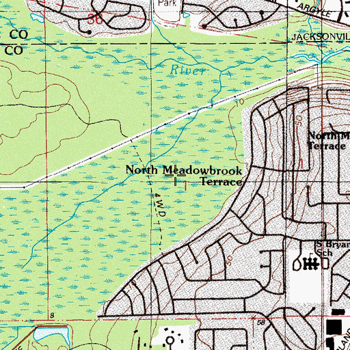 Topographic Map of Orange Park Country Club, FL