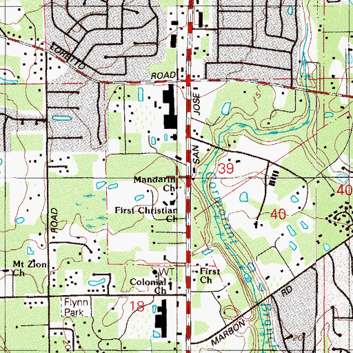 Topographic Map of Mandarin Church, FL