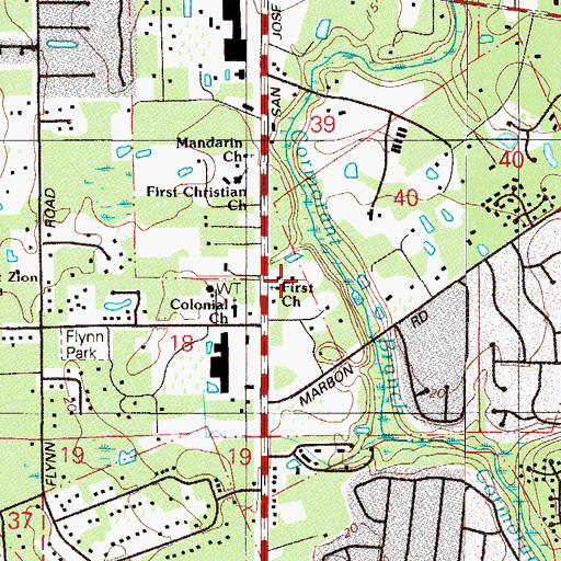 Topographic Map of First Church, FL