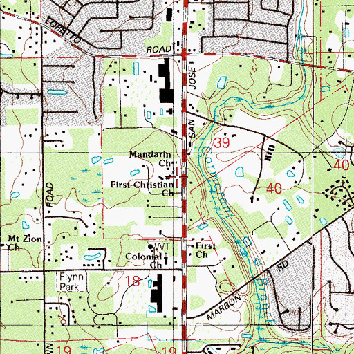 Topographic Map of First Christian Church, FL